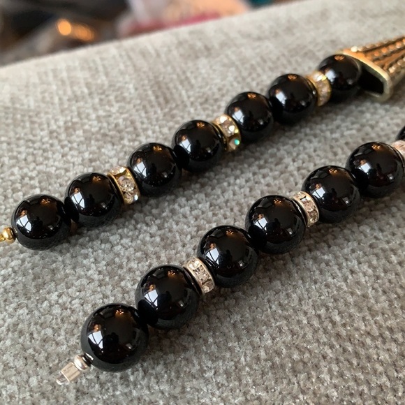 Black agate beaded handmade keychain - Picture 10 of 11